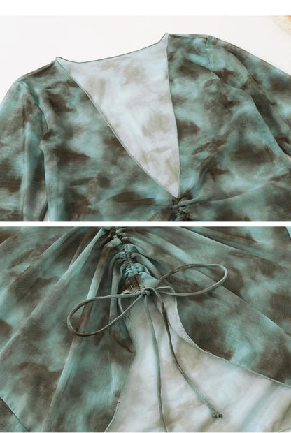 XL-5XL Plus Size Vacation Bikini Sexy Three-Piece Split Long Sleeve Swimsuit Women Summer Blue Pleated Beach Party Swimsuits