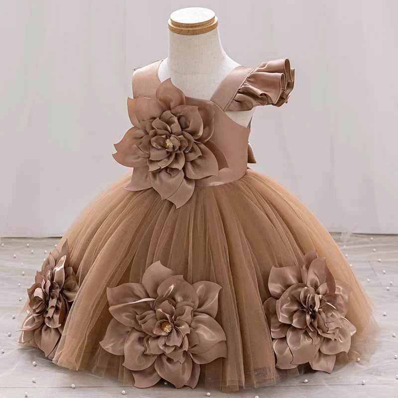 2024 Summer One Shoulder Sequin Fluffy Clothes New Off Shoulder Dress Girl Wedding Dress 0-5 Year Old Baby Girl Dress