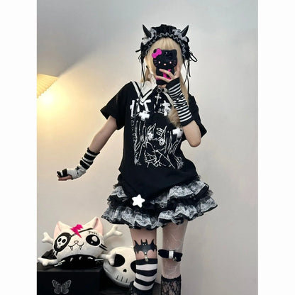New Skirt Subculture Y2k Japanese Miniskirt Black Punk Harajuku Retro Mini Dress Party Skinny Lace Layered Puff A-line Skirts - AMULET RING STORE