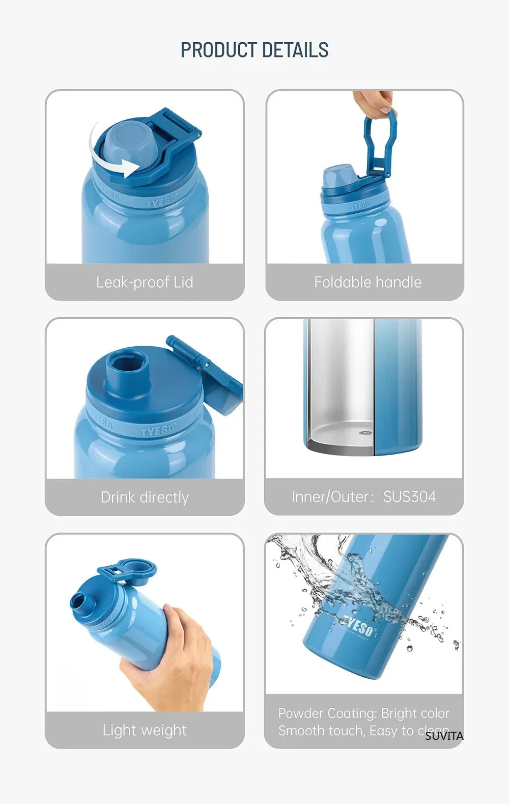 Tyeso Stainless Steel Thermos Water Bottle Portable Sport Vacuum Flask Keeps Cold and Heat Thermal Mug Insulated Car Tumbler Cup - AMULET RING STORE