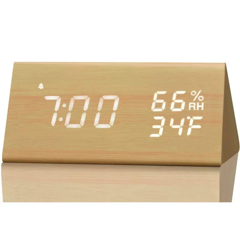 Wooden Alarm Clock Clock LED Time Display USB Charger Humidity and Temperature Detection Digital Alarm Clock For Bedside Table