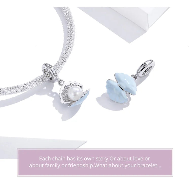 BISAER 925 Sterling Silver Charm Ocean Style Fish Dolphin Mermaid Shell Blue CZ Bead For Necklace&Bracelet DIY Fine Jewelry Gift - AMULET RING STORE