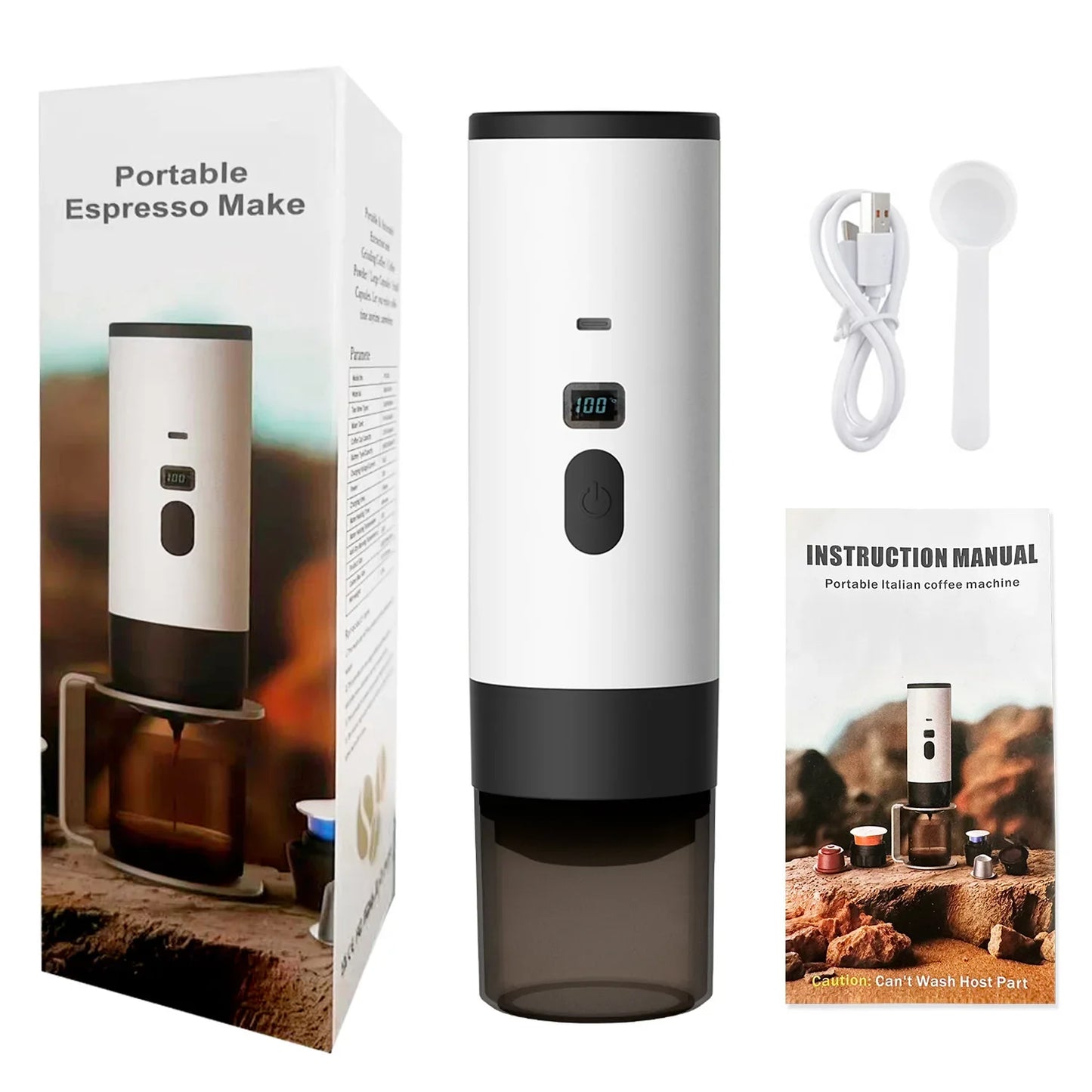 Portable Electric Coffee Maker 3-in-1 Capsule Coffee Grinder Travel Coffee Maker with Cordless Heating for Car and Home Camping - AMULET RING STORE