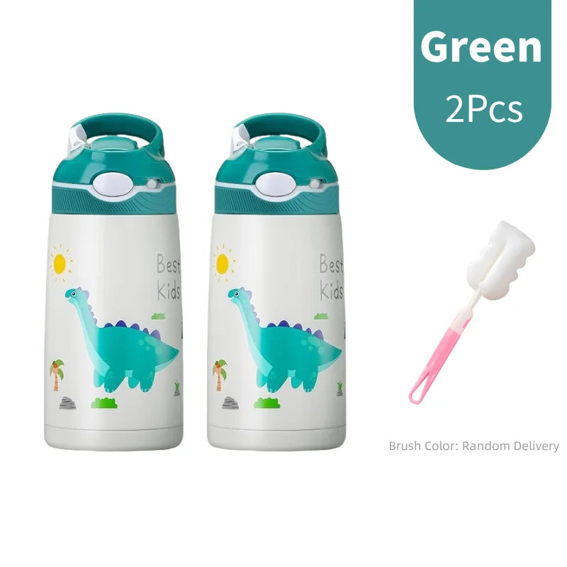 400ML Kids Water Bottle Cartoon Animal Thermos Mug Baby Duck Billed Straw 316 Stainless Steel Vacuum Flasks Thermos Bottle - AMULET RING STORE