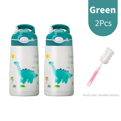 400ML Kids Water Bottle Cartoon Animal Thermos Mug Baby Duck Billed Straw 316 Stainless Steel Vacuum Flasks Thermos Bottle - AMULET RING STORE