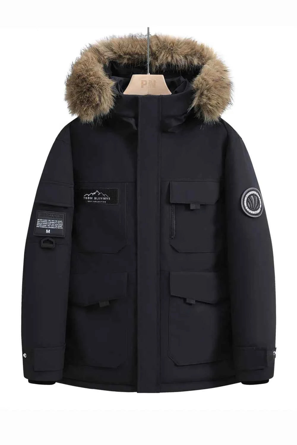 New winter jackets for men with hoods and leather collars. New high-quality waterproof jackets for men. Casual and warm jackets