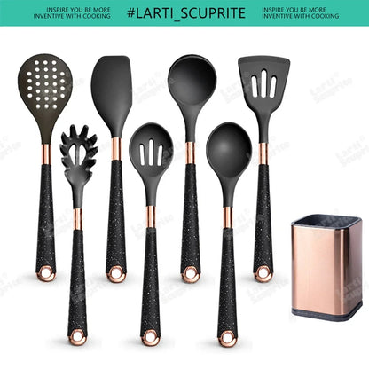 Good Quality Silicone Kitchen Utensils Set Rose Gold Plated Handle Cooking Tool Non-stick Heat Resistant Kitchenware Accessories