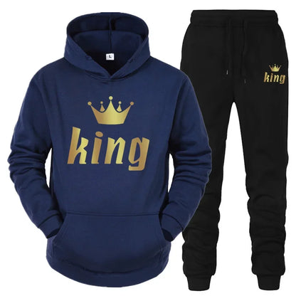 King And Queen Couple Outfit Hoodie and Jogger Pants High Quality Men Women Daily Casual Sport Jogging Suit King Queen Tracksuit - AMULET RING STORE