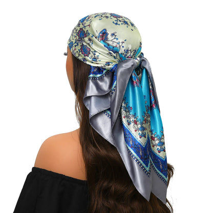 Head Scarf Women Luxury Brand Square 90*90cm Silk Foulard Satin Bandana Cheveux Soft Neckerchief Hijab Hair Scarves For Ladies - AMULET RING STORE