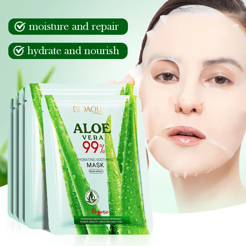 5/10pcs BIOAQUA Aloe Vera Moisturizing Facial Masks for Face Skin Soothing Brightening Firming Hydrating Facial Masks Skin Care - AMULET RING STORE