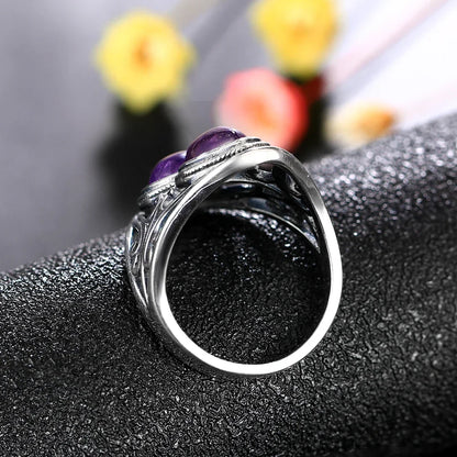 Luxury Vintage Ring Natural Amethyst Rings S925 Silver Jewelry Wedding Anniversary Party Ring Gifts for Women