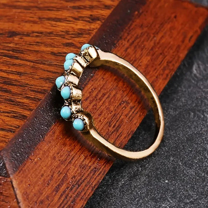 Huitan Imitation Turquoise Finger Ring for Women Boho Style Daily Wear Chic Accessories Fancy Anniversary Gift Hot Sale Jewelry - AMULET RING STORE