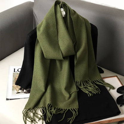 62Color Solid Women Winter Scarf Warm Thicken Cashmere Shawl Outdoor Fashion Luxury Tassels Pashmina Lady Wrap Windproof Scarves