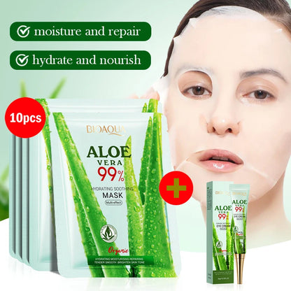 5/10pcs BIOAQUA Aloe Vera Moisturizing Facial Masks for Face Skin Soothing Brightening Firming Hydrating Facial Masks Skin Care - AMULET RING STORE