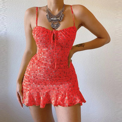 Women's Sexy Casual Home Small Floral Camisole Dress Summer Comfortable Skirt - AMULET RING STORE