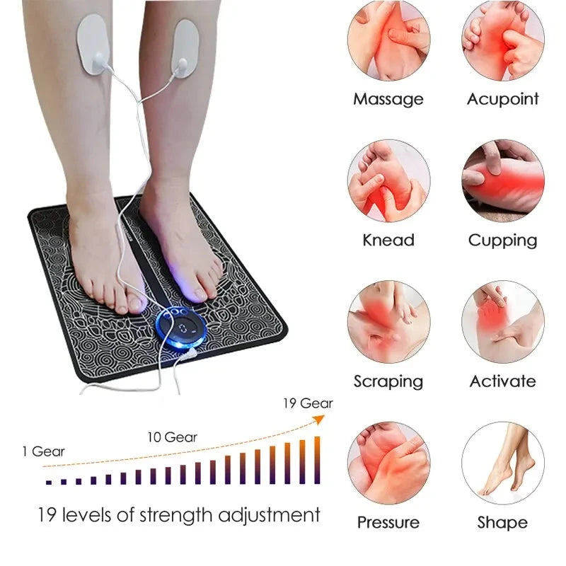 Electric EMS Foot Massager Pad Relax Feet Leg Muscle Massager Matt Shock With Remote and Pads - AMULET RING STORE