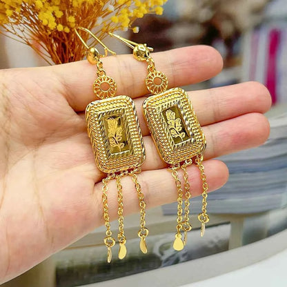 Earring Tassel Necklace Middle East 4pcs Jewelry Women Cuff Bangles with Ring Jewelry Dubai Fashion Set African Jewelry Wedding