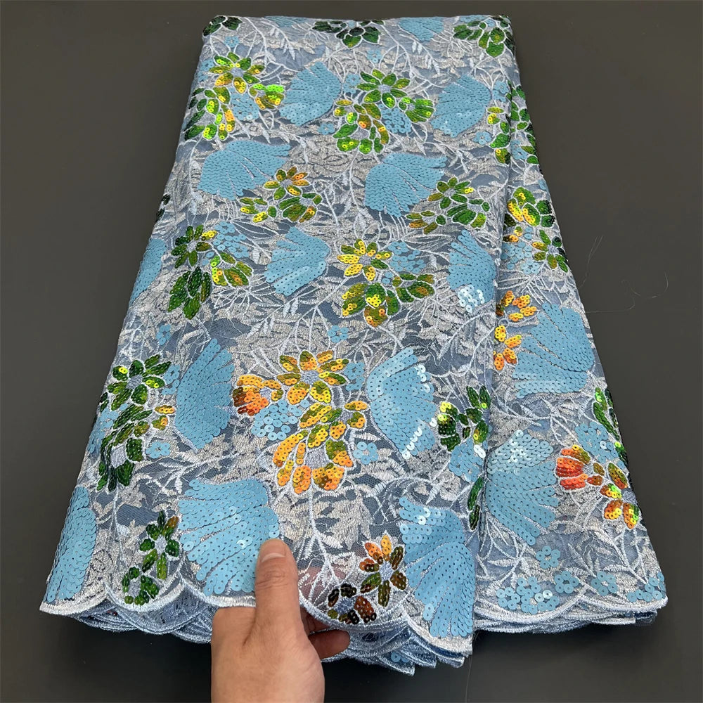 African Nigerian Tulle Lace Fabric - 3D Sequins Embroidery
