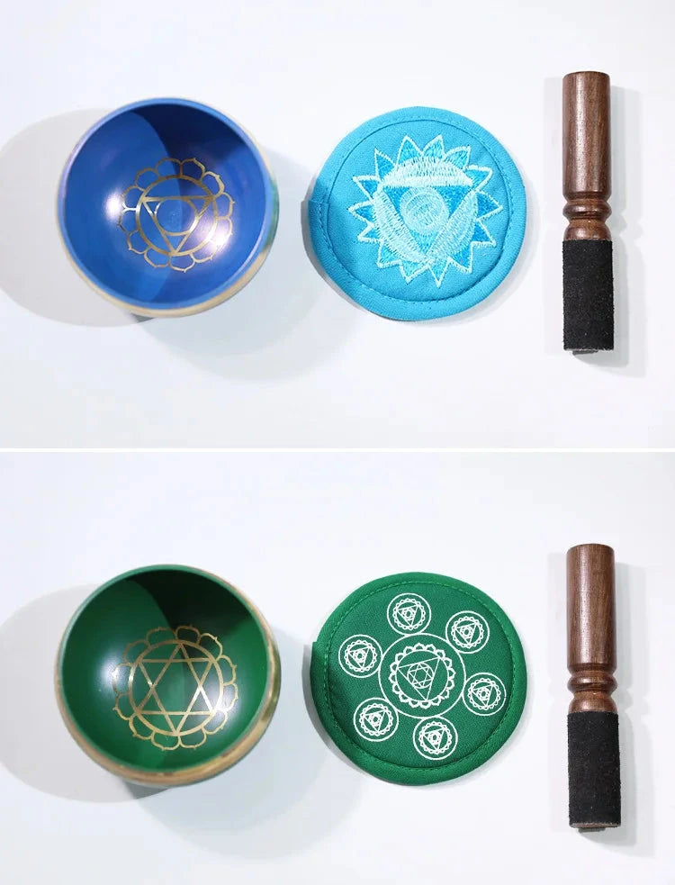Nepal Handmade Buddha Singing Bowl Yoga Meditation Colorful Sound Therapy Tibetan Singing Bowls Healing Percussion Instruments - AMULET RING STORE