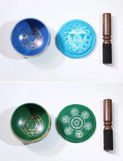Nepal Handmade Buddha Singing Bowl Yoga Meditation Colorful Sound Therapy Tibetan Singing Bowls Healing Percussion Instruments - AMULET RING STORE