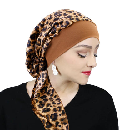 Printed Pre-tie Headscarf Women Elastic Muslim Female Turban Cancer Chemo Hat Hair Loss Cover Head Wrap Headwear Stretch Bandana - AMULET RING STORE