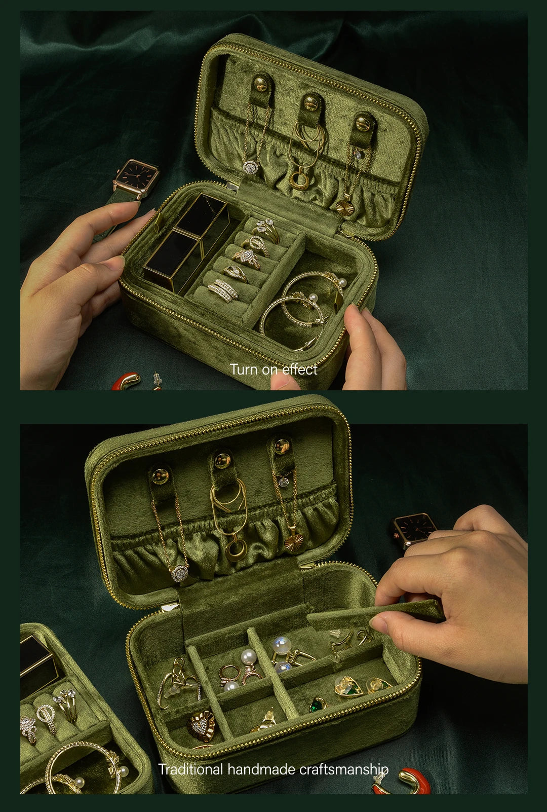 TAIMY Personalized Velvet Jewelry Box Double Layer Design High Capacity Travel Ring Necklace Earrings Jewellery Organizer - AMULET RING STORE