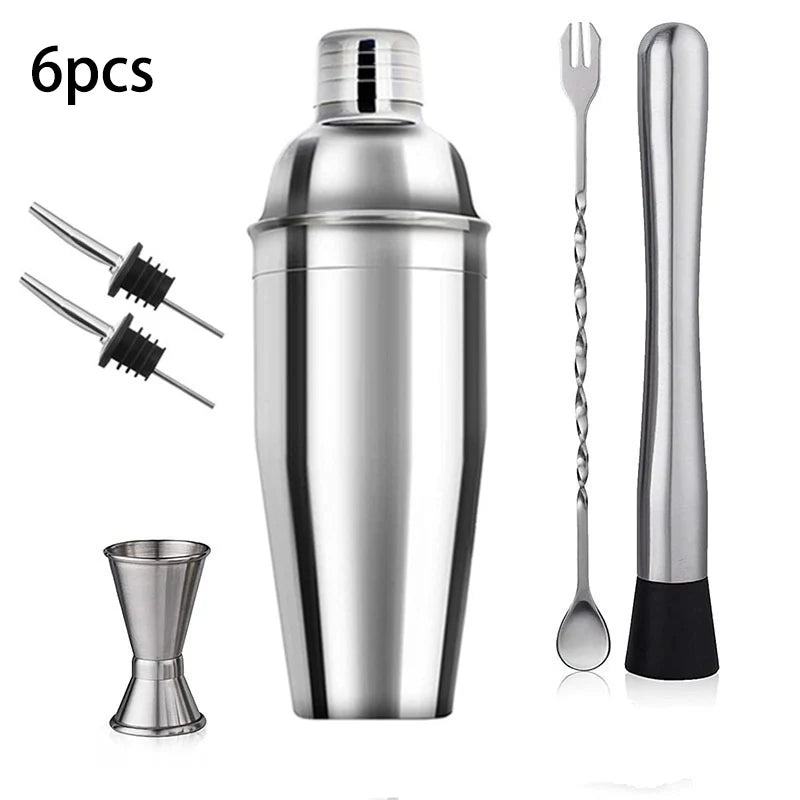 6/7/10pcs Stainless Steel Cocktail Shaker Bartending Tools Bartender Kit Martini Sharker Drink Mixer Set With Storage Bag - AMULET RING STORE