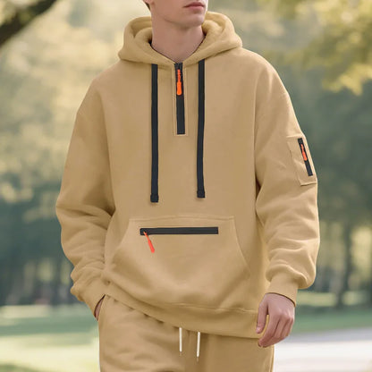 Men's Hooded Fleece Pullover Sporty Casual Jacket European American Style Autumn Winter Warm Comfortable Men's Outerwear