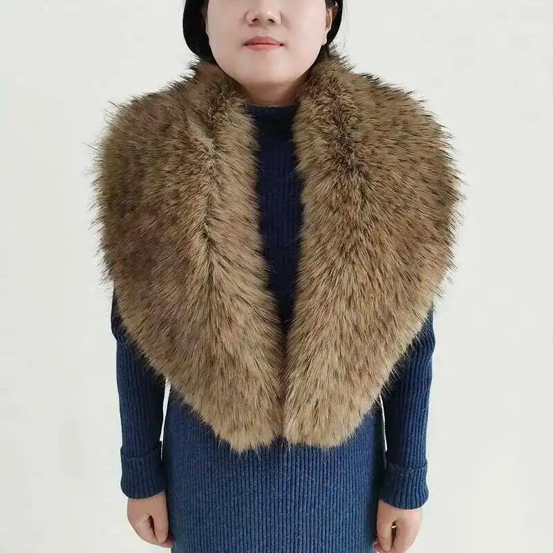 Large Winter Faux Fox Fur Scarf Women Jackets Warm Fluffy Shawl Fashion Artificial Fur Collar And Cuff Set Fluffy Scarves Female