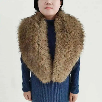 Large Winter Faux Fox Fur Scarf Women Jackets Warm Fluffy Shawl Fashion Artificial Fur Collar And Cuff Set Fluffy Scarves Female