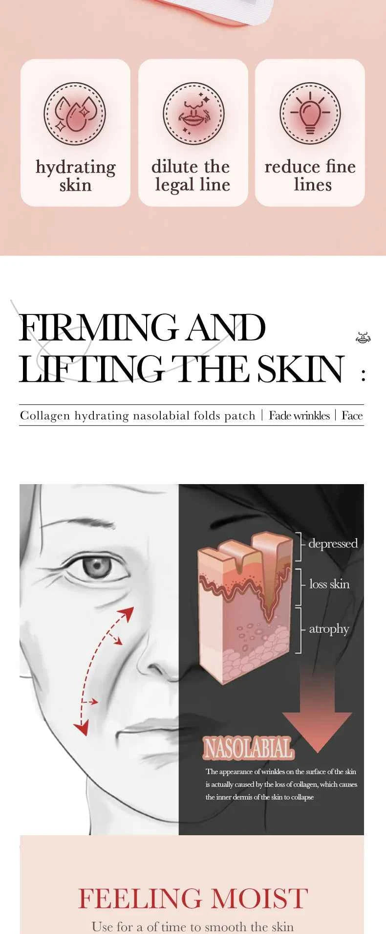 Collagen Firming Laugh Lines Patches Instant Wrinkle Remover Fade Fine Lines Facial Mask Anti-aging Brighten Repair Skin Care