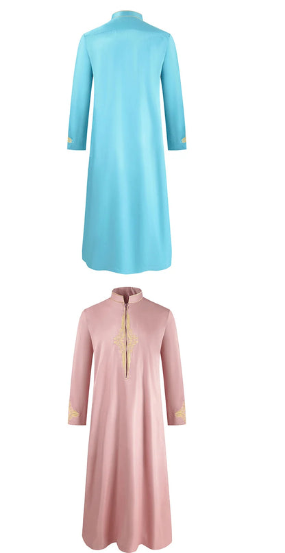 Men's Long Sleeved Dubai Türkiye India Loose Islamic Collar Dress Jubba Thobe Ramadan Muslim Abaya Gown Solid House