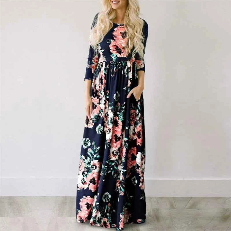Women Summer Floral Print Maxi  2025 Loose White Boho Beach Dress Women Vintage Evening Party Long Dress Vestidos Female Robe