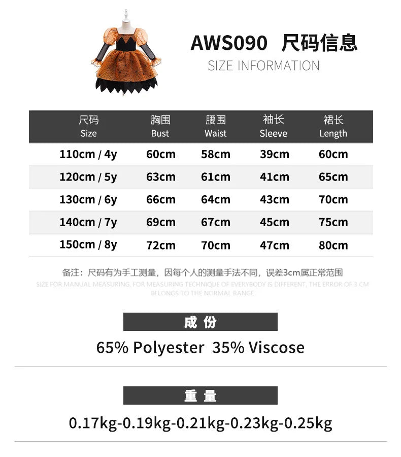 Girl Halloween costume 4-8 Yrs Halloween Theme Party Dresses Skeleton Bat Pumpkin Print Frocks Luxury Fluffy Kids Elegant Gown