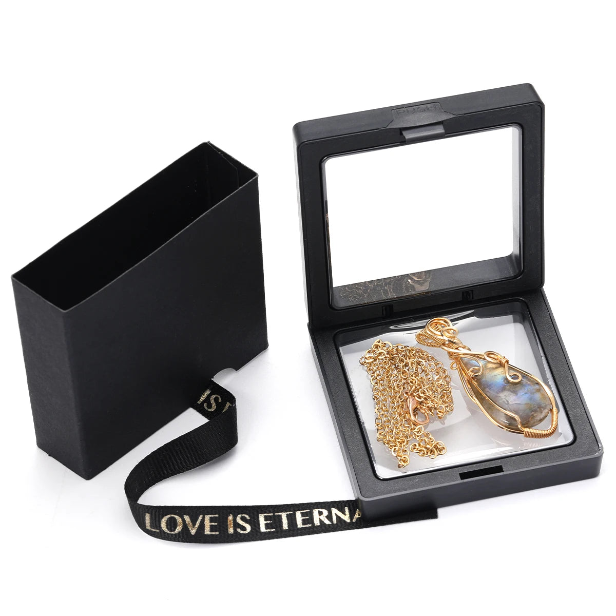 Labradorite Rainbow Moonstone Gemstone Pendant Copper Wire Wrapped Labradorite Jewelry Labradorite Necklace With Chain and Box