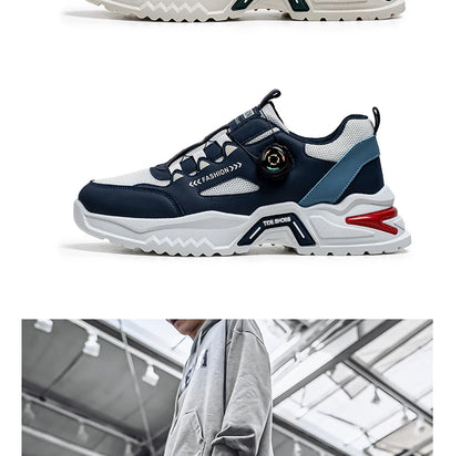 Men's Korean rotating buckle fashion casual sports shoes four season soft soled non slip outdoor running shoes student sneakers - AMULET RING STORE