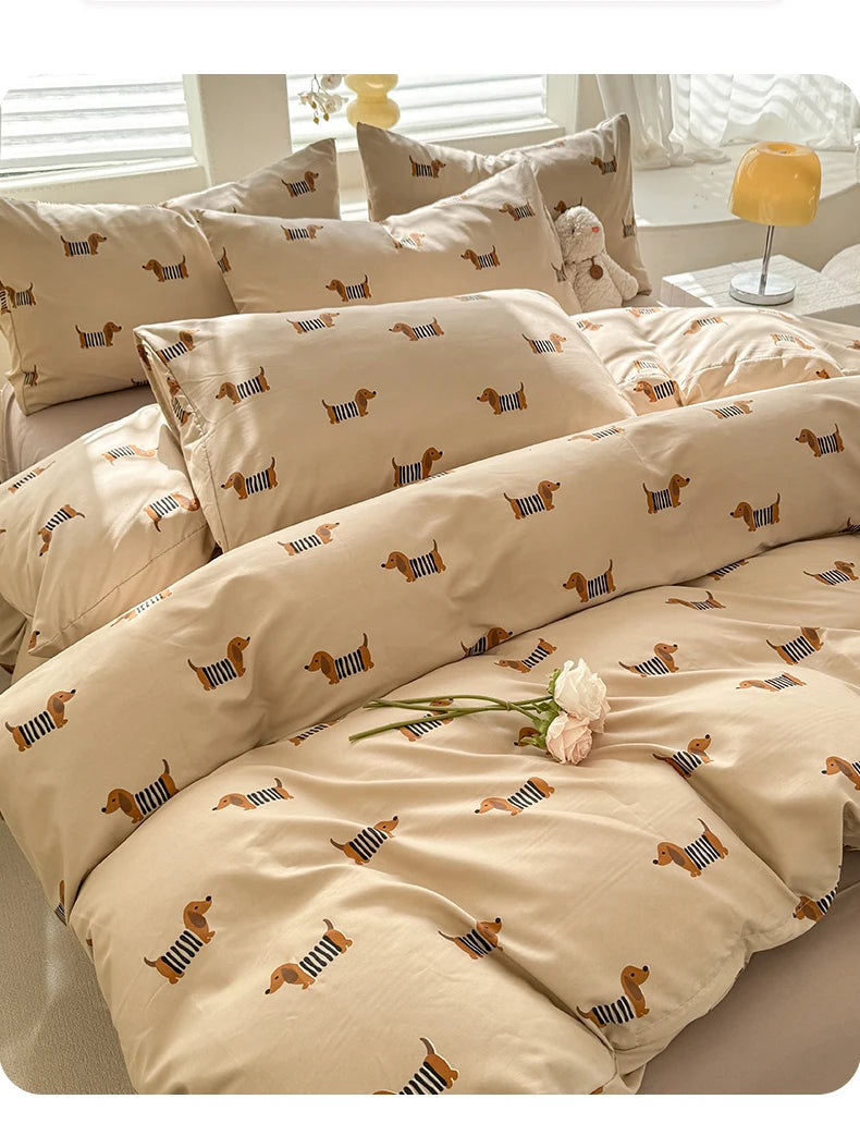 Cute Dog Printed Duvet Covet Set Brown Color Comforter Cover with Pillowcase for Kids Single/Queen/King housse de couette Full - AMULET RING STORE