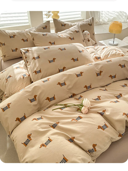 Cute Dog Printed Duvet Covet Set Brown Color Comforter Cover with Pillowcase for Kids Single/Queen/King housse de couette Full - AMULET RING STORE