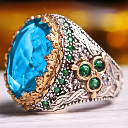 Red Emerald Men's Ring Turkey Retro Domineering Personality Ring