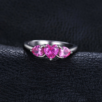 JewelryPalace Love Heart 1.2ct Created Pink Sapphire 925 Sterling Silver 3 Stone Ring for Women Fashion Engagement Wedding Gift