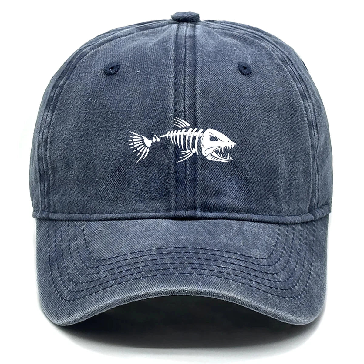 White Fish Bones Print Adjustable Retro Baseball Cap Woman's Cap Distressed Fashion Snapback Caps Ideal Choice For Women & Men - AMULET RING STORE