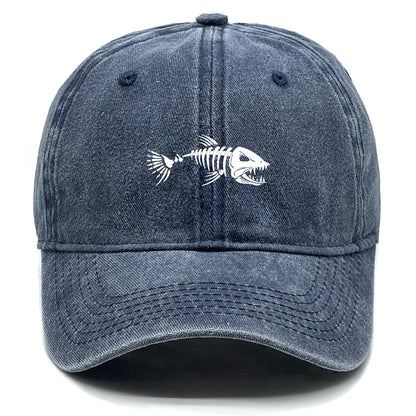 White Fish Bones Print Adjustable Retro Baseball Cap Woman's Cap Distressed Fashion Snapback Caps Ideal Choice For Women & Men - AMULET RING STORE