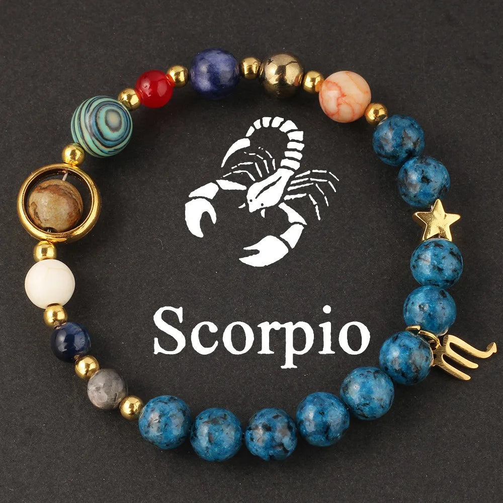 Cosmic Galaxy Solar System Bracelet for Women Men Natural Stone Beads 12 Constellations Bracelet Adjustable Bangle Jewelry Gifts