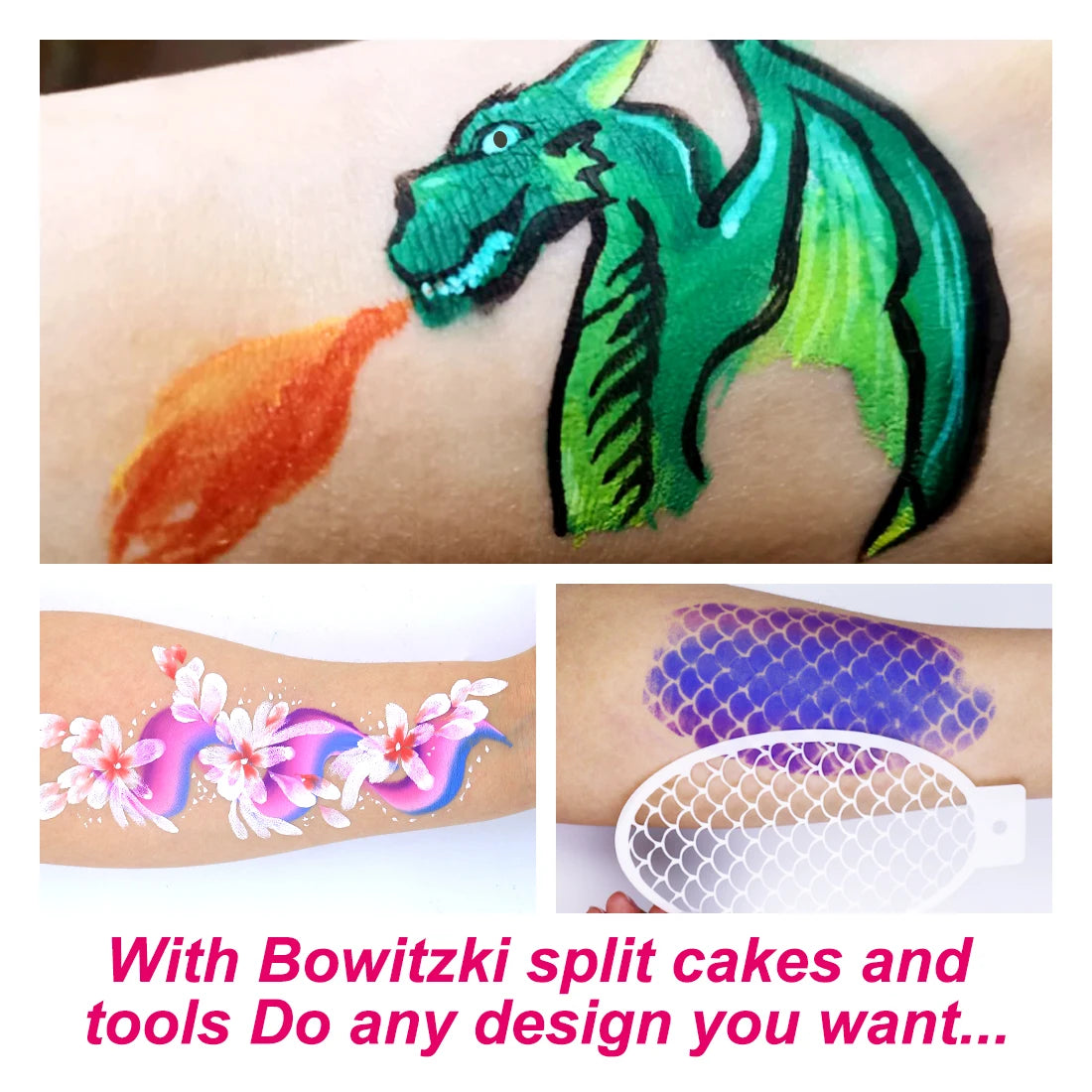 Bowitzki Face Paint 12x10gm Professional Body Paint Kit For Kids Adults Stencil One Stroke Split Cake Rainbow Makeup - AMULET RING STORE