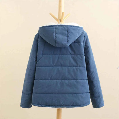 Women Autumn Winter Padded Coat Zip Up Long Sleeve Korean Hooded Jacket Fashion Solid Warm Clothes Casual Outfit Coats Street
