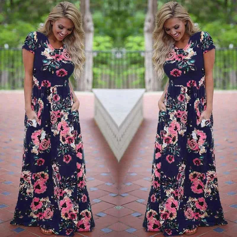 Women Summer Floral Print Maxi  2025 Loose White Boho Beach Dress Women Vintage Evening Party Long Dress Vestidos Female Robe