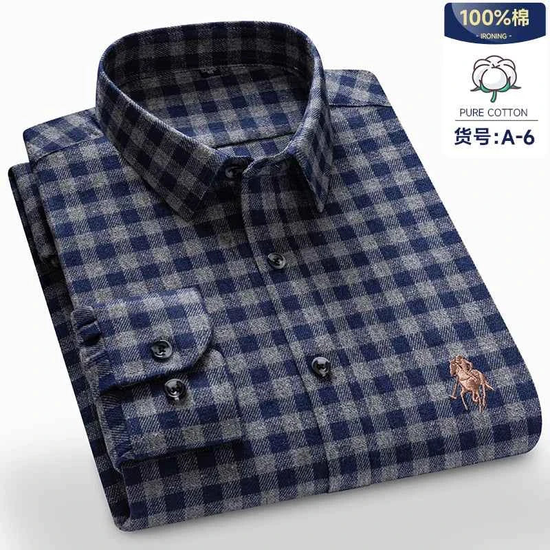 Long Sleeve Shirts For Men Classic Style Turn Down Collar Flannel Plaid Casual Clothing Daily Use Easy Care Soft Material Shirts