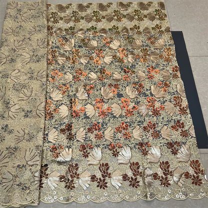 African Nigerian Tulle Lace Fabric - 3D Sequins Embroidery