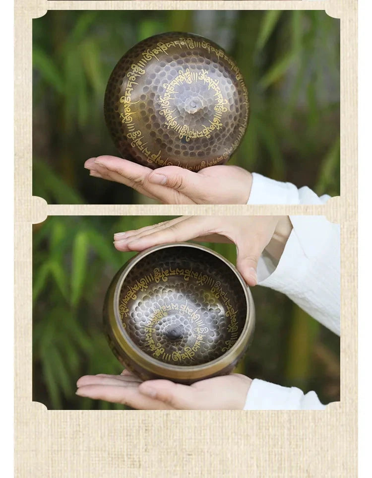 Nepal Handmade Tibetan Bowls Large Brass Singing Bowl Buddhist Meditation Sound Therapy Chakras Healing Sound Bowls Mindfulness - AMULET RING STORE