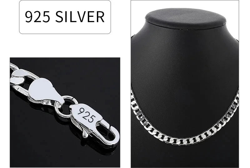 Men's 925 Sterling Silver Necklace 2/4/6/8/10/12MM 40-75cm Face Chain Necklace Lobster Clasp Men And Women Engagement Jewelry - AMULET RING STORE